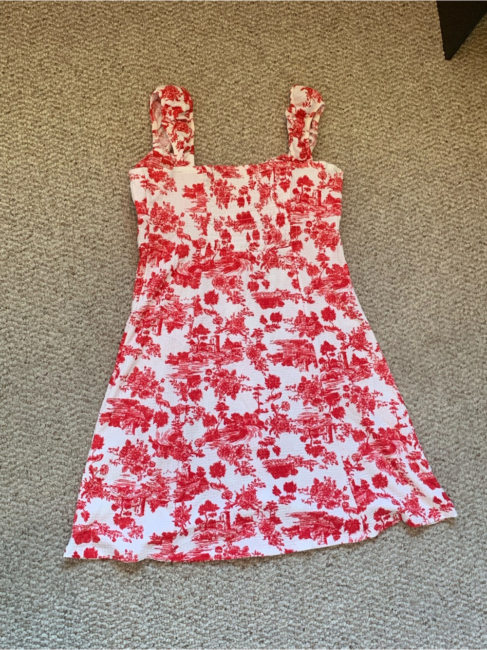Derek Heart Red and White Toile Smocked Sundress